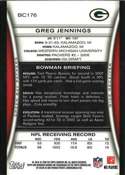 2008 Bowman Chrome - Refractors #BC176 Greg Jennings Back
