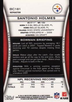2008 Bowman Chrome - Refractors #BC181 Santonio Holmes Back