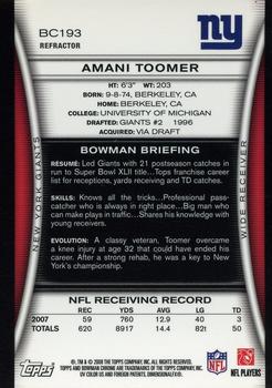 2008 Bowman Chrome - Refractors #BC193 Amani Toomer Back