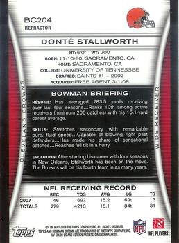 2008 Bowman Chrome - Refractors #BC204 Donte Stallworth Back