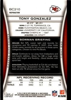 2008 Bowman Chrome - Refractors #BC210 Tony Gonzalez Back