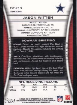 2008 Bowman Chrome - Refractors #BC213 Jason Witten Back