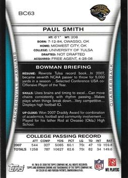 2008 Bowman Chrome - Rookie Autographs #BC63 Paul Smith Back