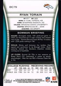 2008 Bowman Chrome - Rookie Autographs #BC79 Ryan Torain Back