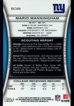 2008 Bowman Chrome - Rookie Autographs #BC98 Mario Manningham Back