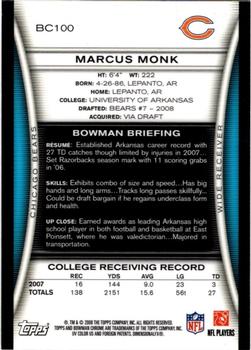 2008 Bowman Chrome - Rookie Autographs #BC100 Marcus Monk Back