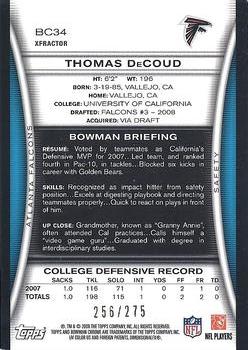 2008 Bowman Chrome - Xfractors #BC34 Thomas DeCoud Back