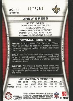 2008 Bowman Chrome - Xfractors #BC111 Drew Brees Back