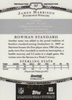 2008 Bowman Sterling - Black Refractors #97 James Harrison Back