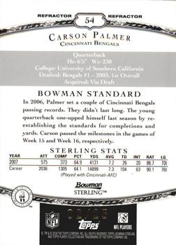 2008 Bowman Sterling - Gold Refractors #54 Carson Palmer Back
