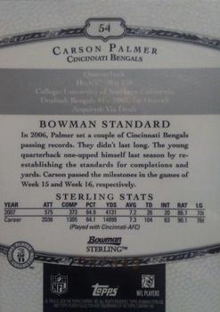 2008 Bowman Sterling - Jerseys Blue #54 Carson Palmer Back