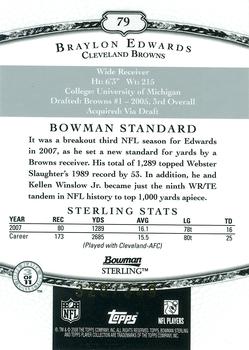 2008 Bowman Sterling - Jerseys Blue #79 Braylon Edwards Back