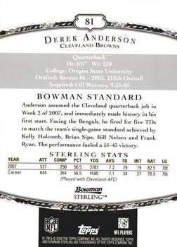 2008 Bowman Sterling - Jerseys Blue #81 Derek Anderson Back