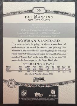 2008 Bowman Sterling - Jerseys Green #56 Eli Manning Back