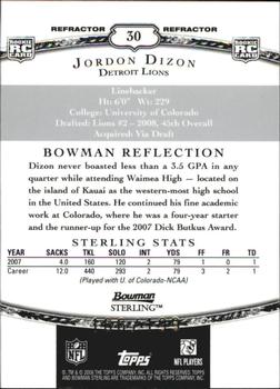 2008 Bowman Sterling - Refractors #30 Jordon Dizon Back