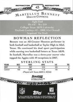 2008 Bowman Sterling - Refractors #43 Martellus Bennett Back