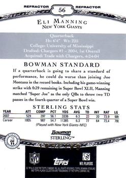 2008 Bowman Sterling - Refractors #56 Eli Manning Back