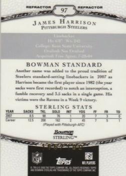 2008 Bowman Sterling - Refractors #97 James Harrison Back