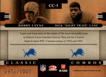 2008 Donruss Classics - Classic Combos #CC-5 Bobby Layne / Dick Lane Back