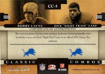 2008 Donruss Classics - Classic Combos Jerseys #CC-5 Bobby Layne / Dick Lane Back