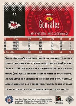 2000 Upper Deck Ultimate Victory #45 Tony Gonzalez Back
