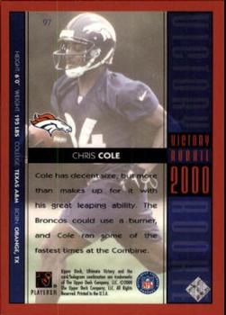 2000 Upper Deck Ultimate Victory #97 Chris Cole Back