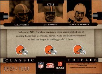 2008 Donruss Classics - Classic Triples #CT-2 Leroy Kelly / Jim Brown / Marion Motley Back