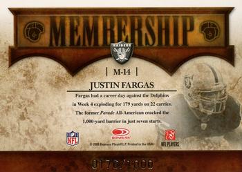 2008 Donruss Classics - Membership #M-14 Justin Fargas Back