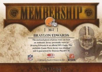 2008 Donruss Classics - Membership VIP Jerseys Die Cut #M-7 Braylon Edwards Back