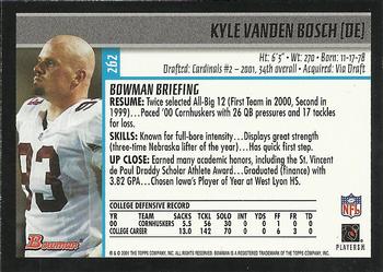 2001 Bowman #262 Kyle Vanden Bosch Back