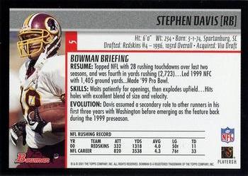 2001 Bowman #5 Stephen Davis Back