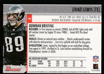 2001 Bowman #6 Chad Lewis Back
