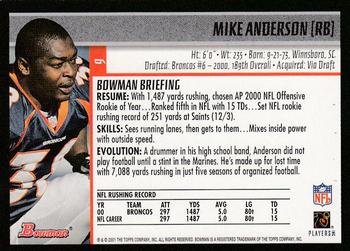 2001 Bowman #9 Mike Anderson Back