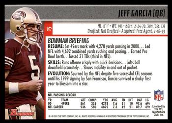 2001 Bowman #15 Jeff Garcia Back