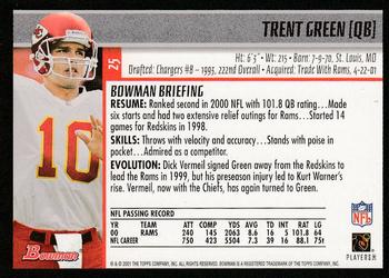 2001 Bowman #25 Trent Green Back