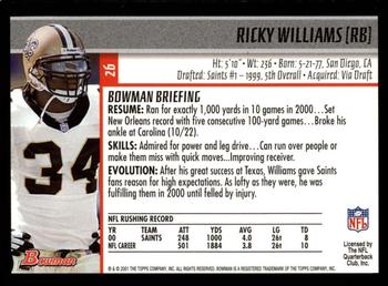 2001 Bowman #26 Ricky Williams Back