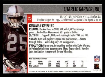 2001 Bowman #27 Charlie Garner Back