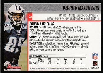 2001 Bowman #37 Derrick Mason Back