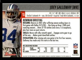 2001 Bowman #40 Joey Galloway Back