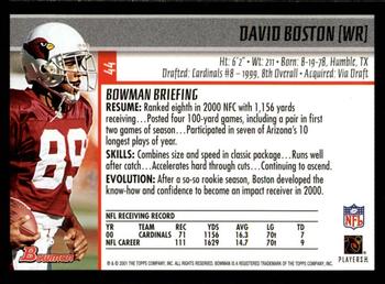 2001 Bowman #44 David Boston Back