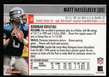2001 Bowman #54 Matt Hasselbeck Back