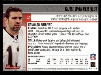 2001 Bowman #63 Kurt Warner Back