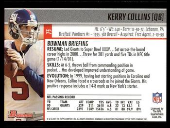 2001 Bowman #73 Kerry Collins Back