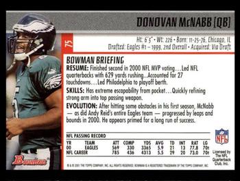 2001 Bowman #75 Donovan McNabb Back