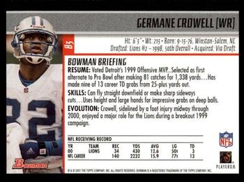 2001 Bowman #83 Germane Crowell Back