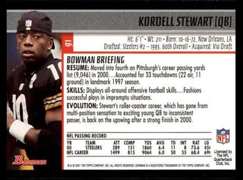 2001 Bowman #91 Kordell Stewart Back