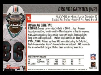 2001 Bowman #98 Oronde Gadsden Back