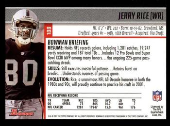 2001 Bowman #100 Jerry Rice Back