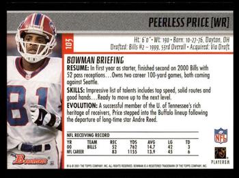 2001 Bowman #103 Peerless Price Back