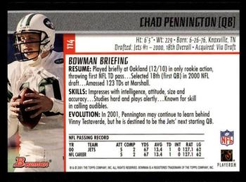 2001 Bowman #114 Chad Pennington Back